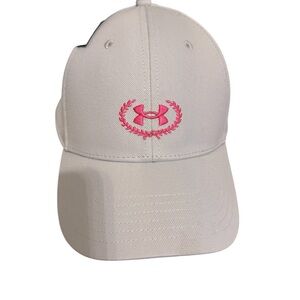 Under Armour White Hat with Pink Emblem